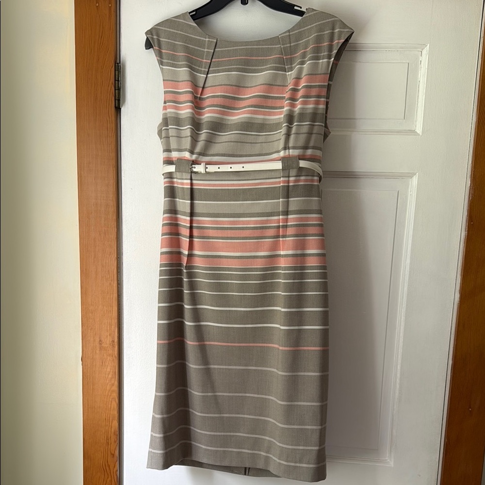Calvin Klein Grey and Peach Striped Midi Dress